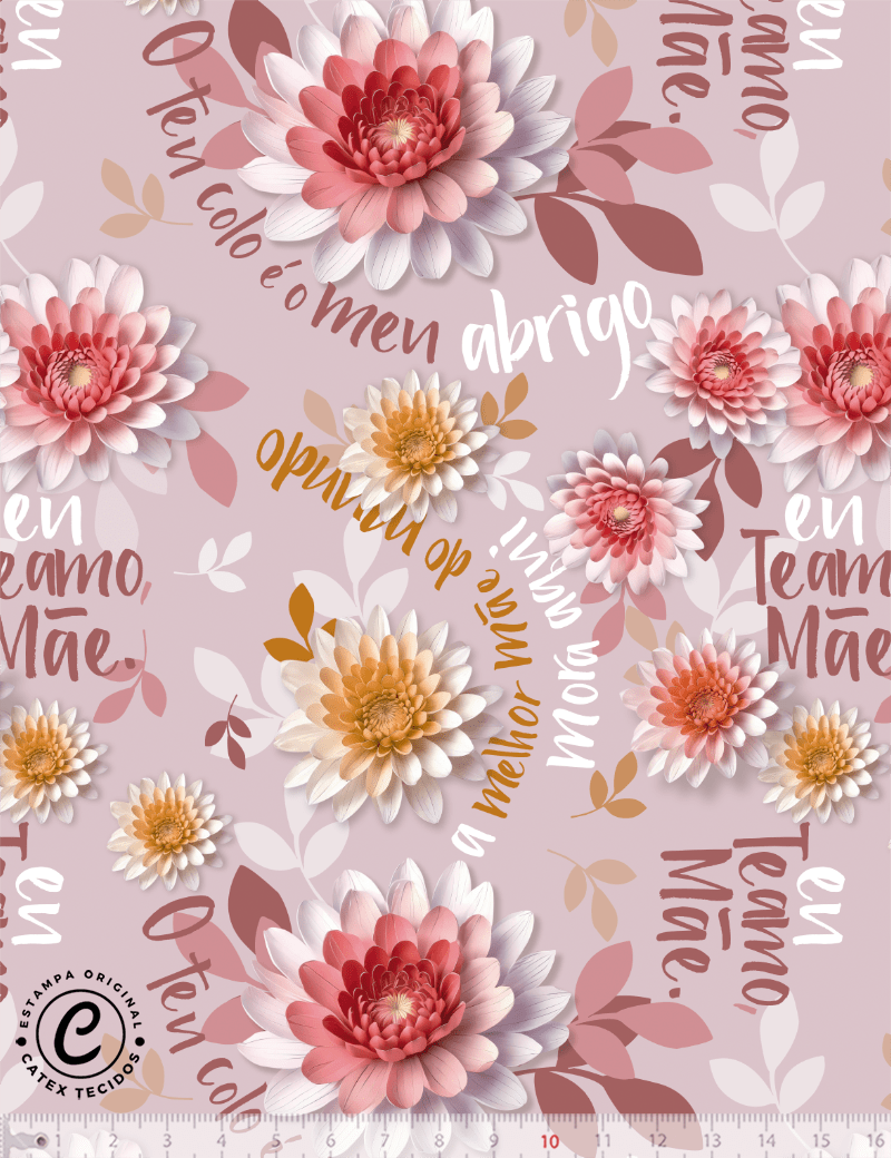 Tecido Tricoline Especial Coleção Amor de Mãe - Frases e Flores - 100% Algodão - Largura 1,50m