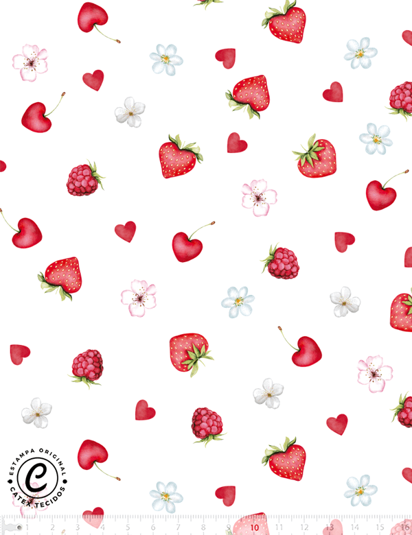 Tecido Tricoline Especial Coleção Amores e Sabores - Frutinhas Vermelhas - 100% Algodão - Largura 1,50m
