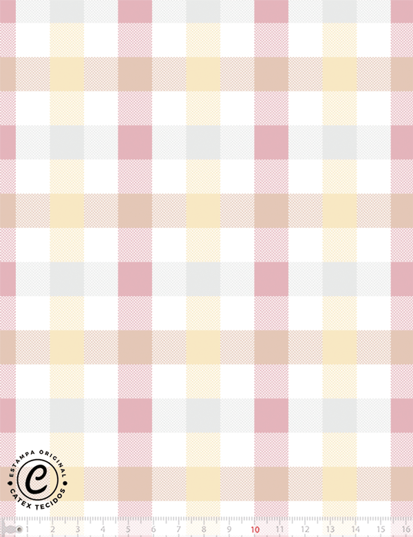 Tecido Tricoline Especial Coleção Bichinhos nas Nuvens - Xadrez e Cores - Meninas - 100% Algodão - Largura 1,50m