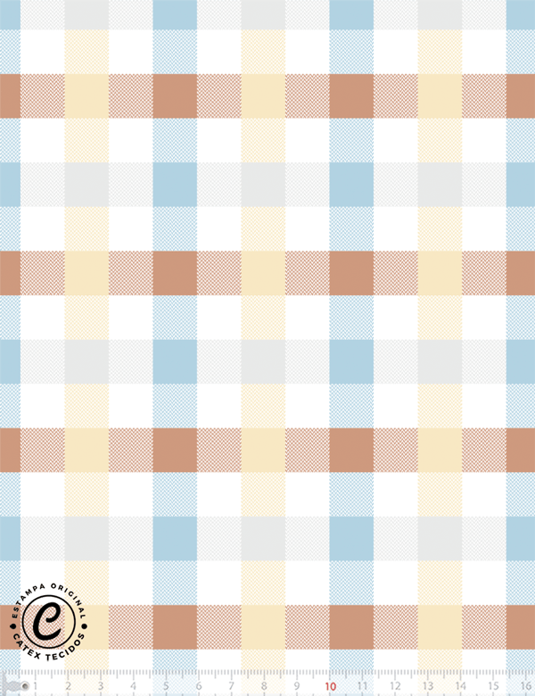 Tecido Tricoline Especial Coleção Bichinhos nas Nuvens - Xadrez e Cores - Meninos - 100% Algodão - Largura 1,50m