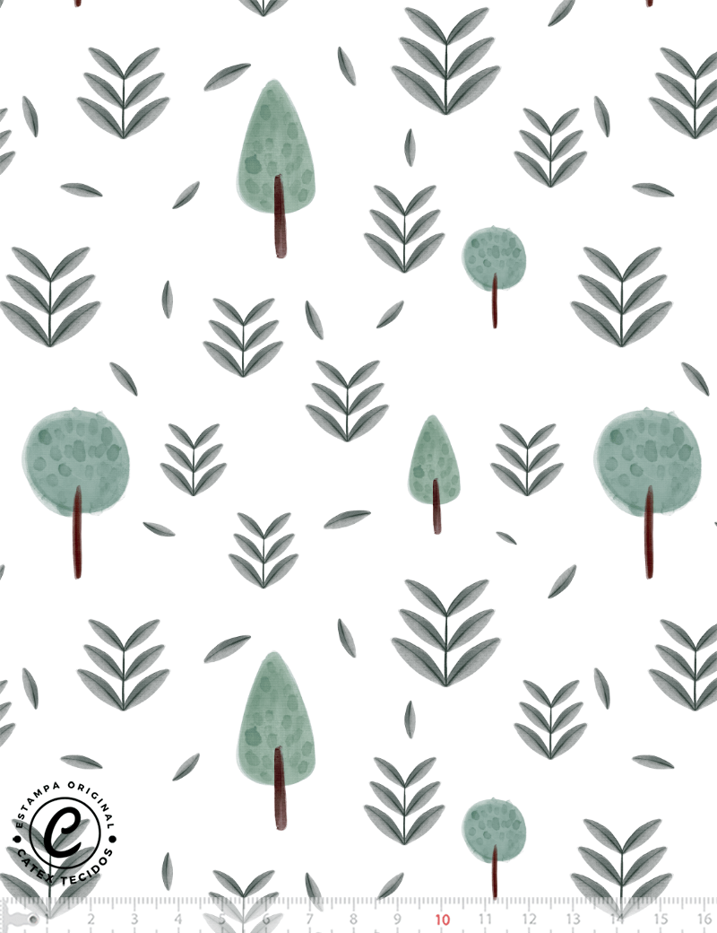 Tecido Tricoline Especial Coleção Boho Baby - Árvores no Bosque - 100% Algodão - Largura 1,50m