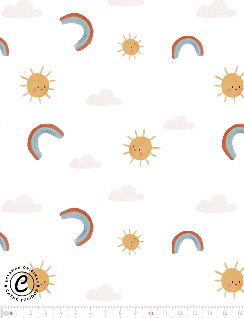Tecido Tricoline Especial Coleção Boho Baby - Céu Alegre - 100% Algodão - Largura 1,50m