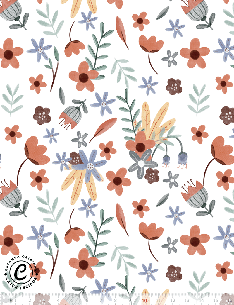 Tecido Tricoline Especial Coleção Boho Baby - Flores do Bosque - 100% Algodão - Largura 1,50m