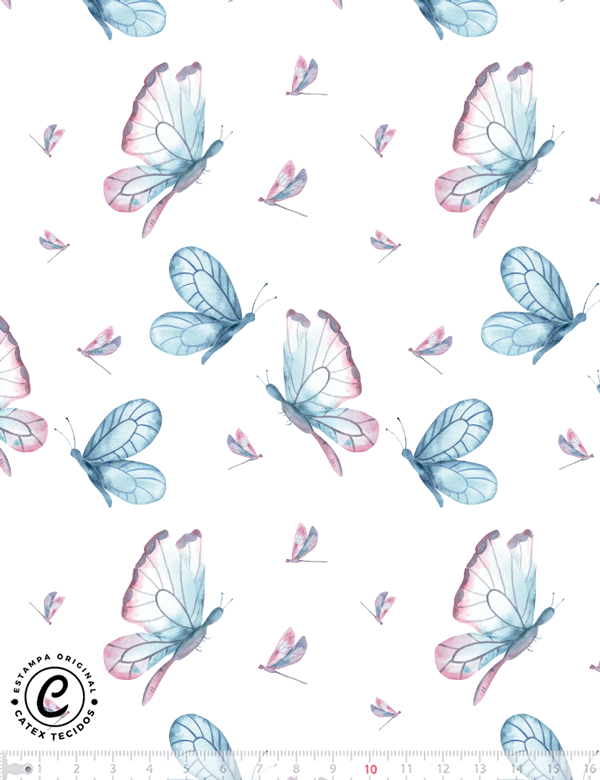 Tecido Tricoline Especial Coleção Borboletas Aquarela - Borboletas e Libélulas - 100% Algodão - Largura 1,50m