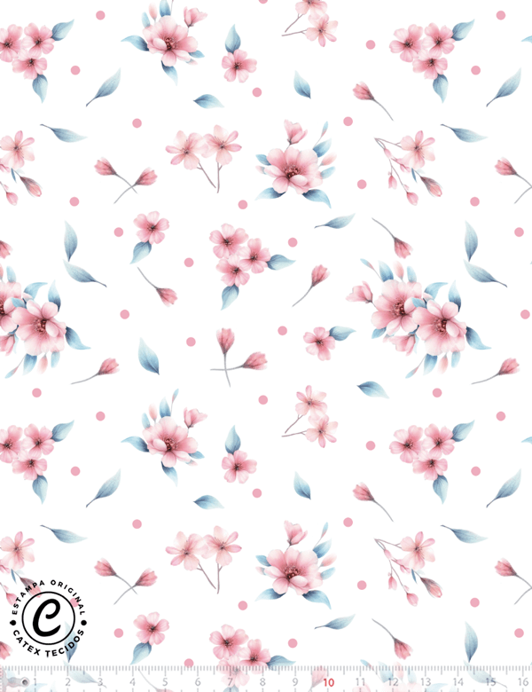 Tecido Tricoline Especial Coleção Borboletas Aquarela - Floral - Fundo Branco - 100% Algodão - Largura 1,50m