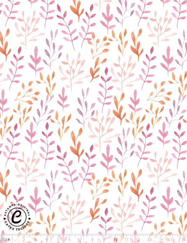 Tecido Tricoline Especial Coleção Borboletas Aquarela - Raminhos - 100% Algodão - Largura 1,50m