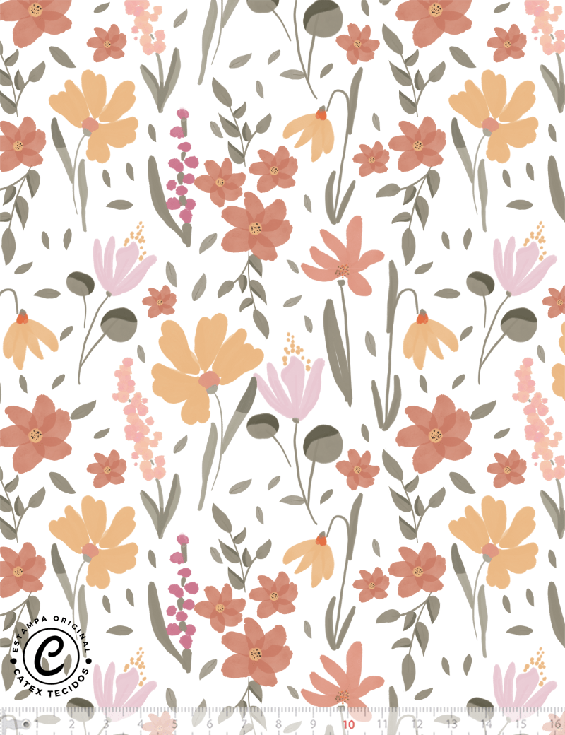 Tecido Tricoline Especial Coleção Bosque Encantado - Flores Encantadas - 100% Algodão - Largura 1,50m