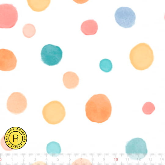 Tecido Tricoline Especial Coleção Circo dos Bichos - Bolinhas Coloridas - 100% Algodão - Largura 1,50m