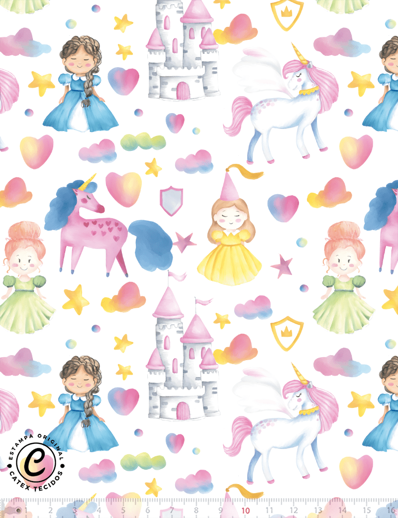 Tecido Tricoline Especial Coleção Conto das Princesas - Castelo Encantado - 100% Algodão - Largura 1,50m