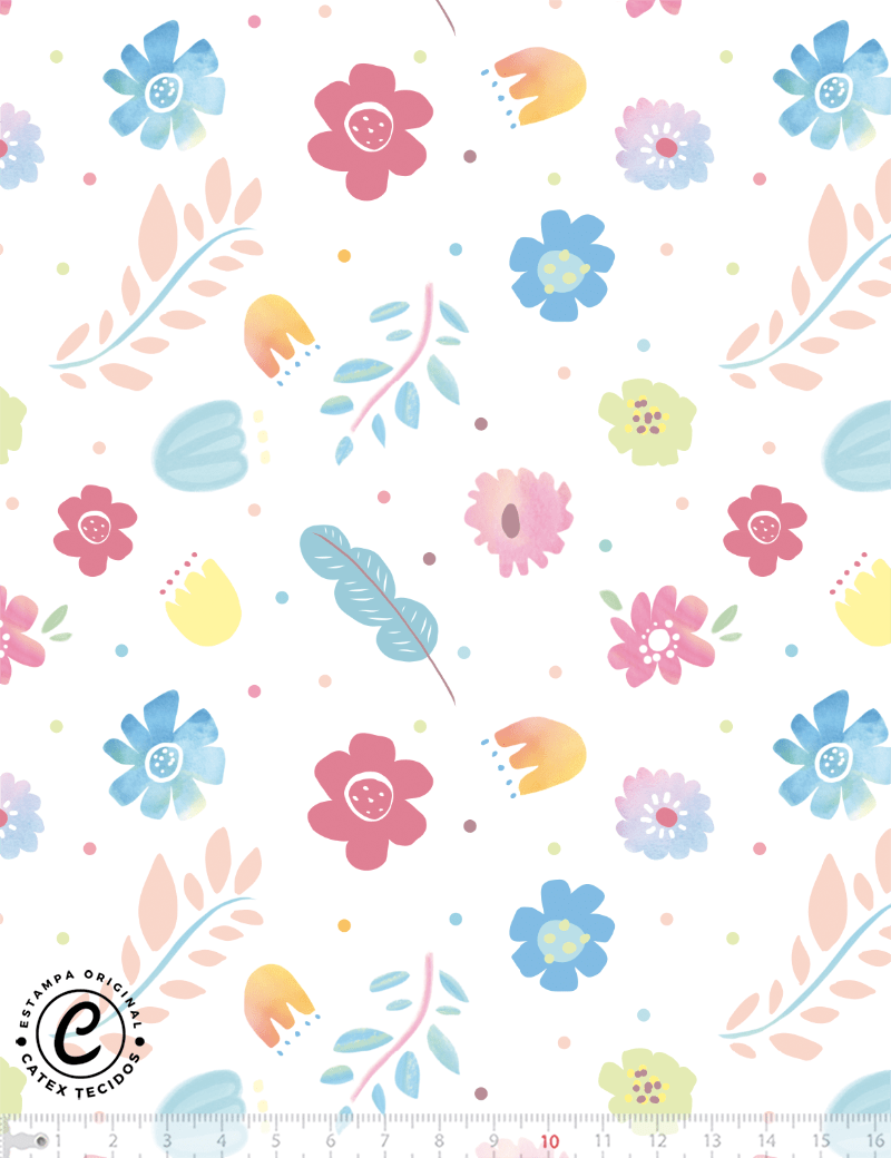 Tecido Tricoline Especial Coleção Conto das Princesas - Flores das Princesas - 100% Algodão - Largura 1,50m