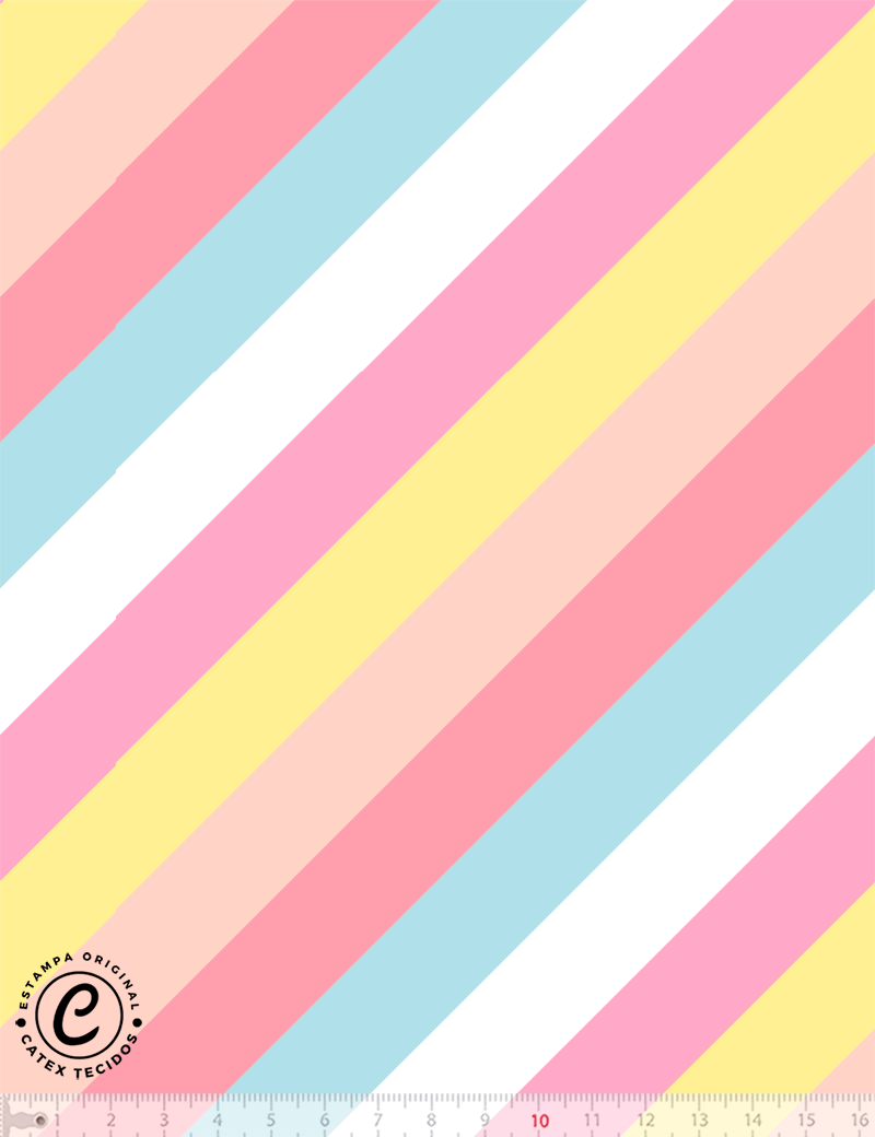 Tecido Tricoline Especial Coleção Conto das Princesas - Listras Coloridas - 100% Algodão - Largura 1,50m