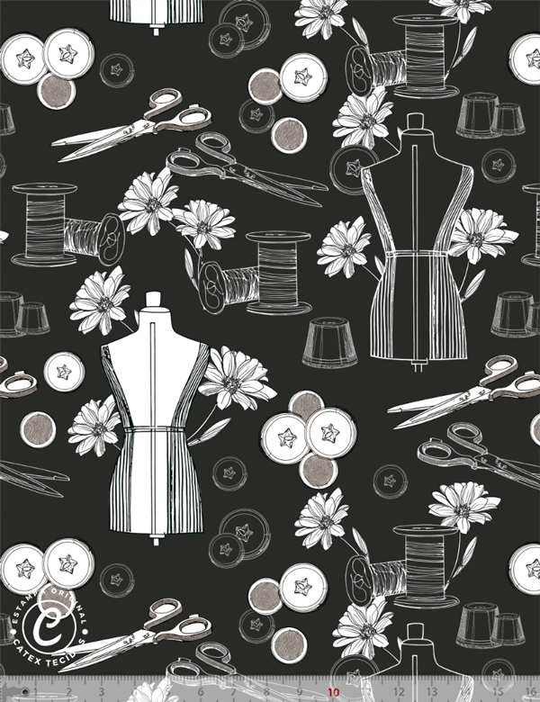 Tecido Tricoline Especial Coleção Costura e Cores - Preto e Branco - 100% Algodão - Largura 1,50m