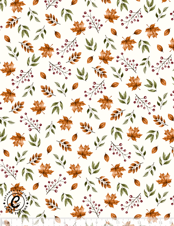 Tecido Tricoline Especial Coleção Encanto da Floresta - Floral Inverno - 100% Algodão - Largura 1,50m