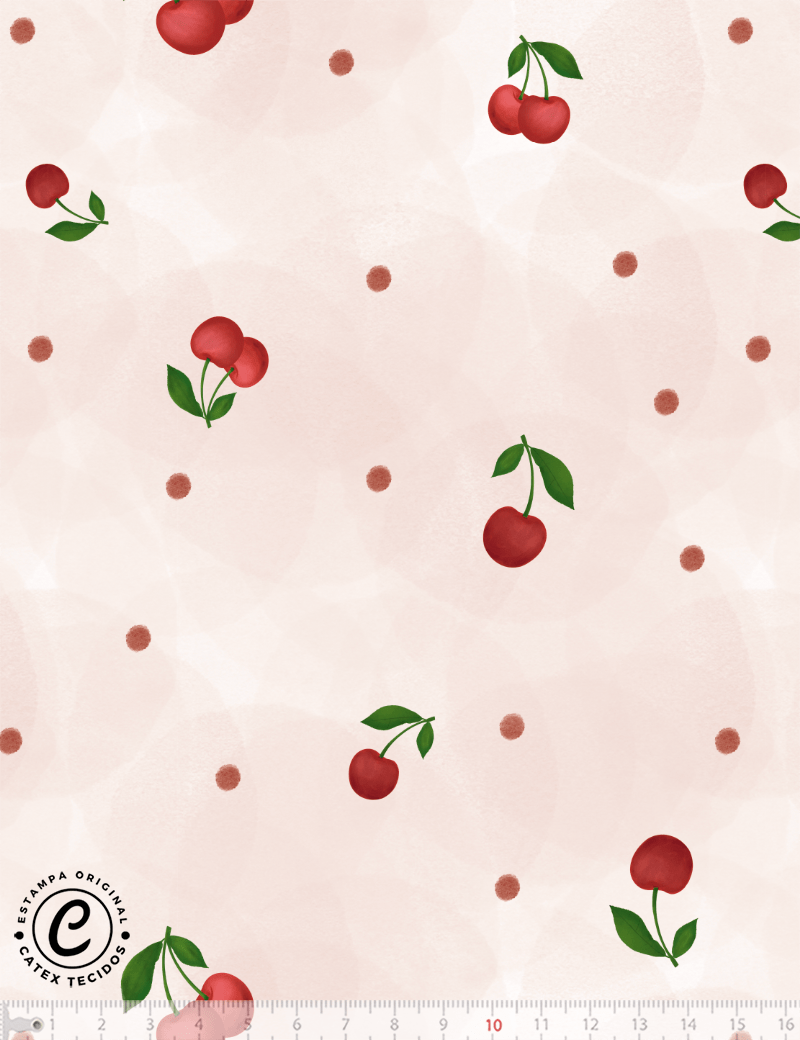 Tecido Tricoline Especial Coleção Frutas Aquarela - Cerejinhas - 100% Algodão - Largura 1,50m