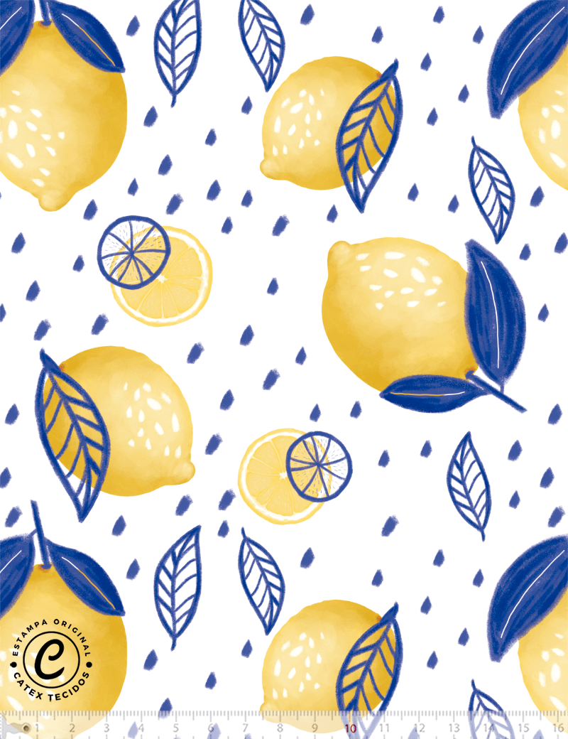 Tecido Tricoline Especial Coleção Frutas Aquarela - Limões da Sicília - 100% Algodão - Largura 1,50m