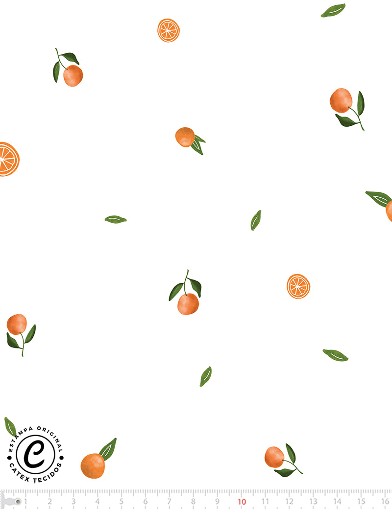 Tecido Tricoline Especial Coleção Frutas Aquarela - Mini Laranjinhas - 100% Algodão - Largura 1,50m