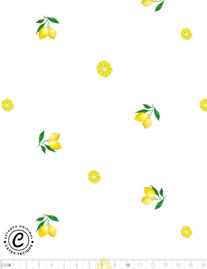 Tecido Tricoline Especial Coleção Frutas Aquarela - Mini Limão Siciliano - 100% Algodão - Largura 1,50m