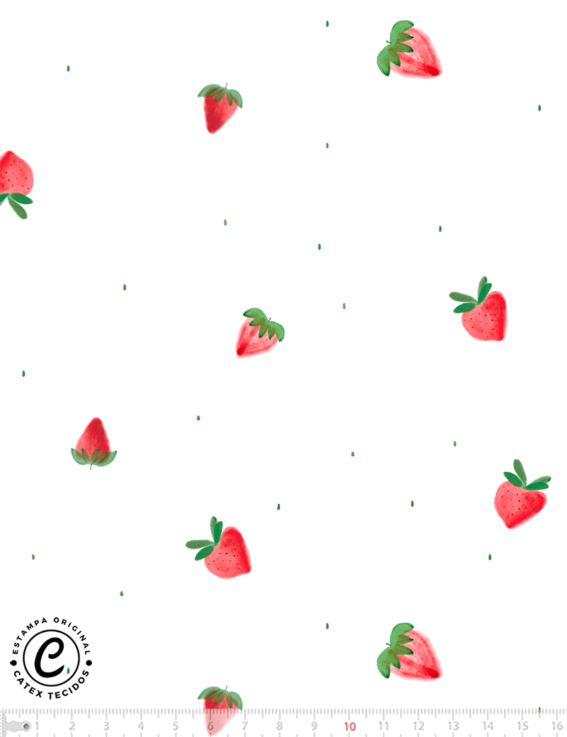 Tecido Tricoline Especial Coleção Frutas Aquarela - Mini Morangos - 100% Algodão - Largura 1,50m