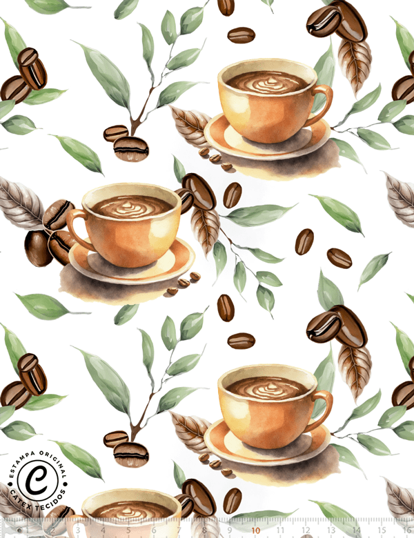 Tecido Tricoline Especial Coleção Hora do Café - Xícara de Café - 100% Algodão - Largura 1,50m