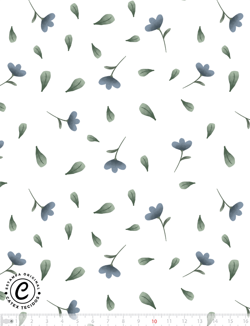 Tecido Tricoline Especial Coleção Inverno na Floresta - Flores e Folhas - Fundo Branco  - 100% Algodão - Largura 1,50