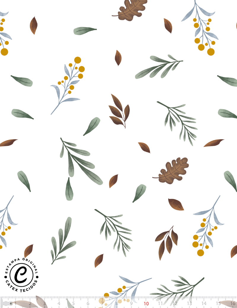 Tecido Tricoline Especial Coleção Inverno na Floresta - Folhas ao Vento - 100% Algodão - Largura 1,50