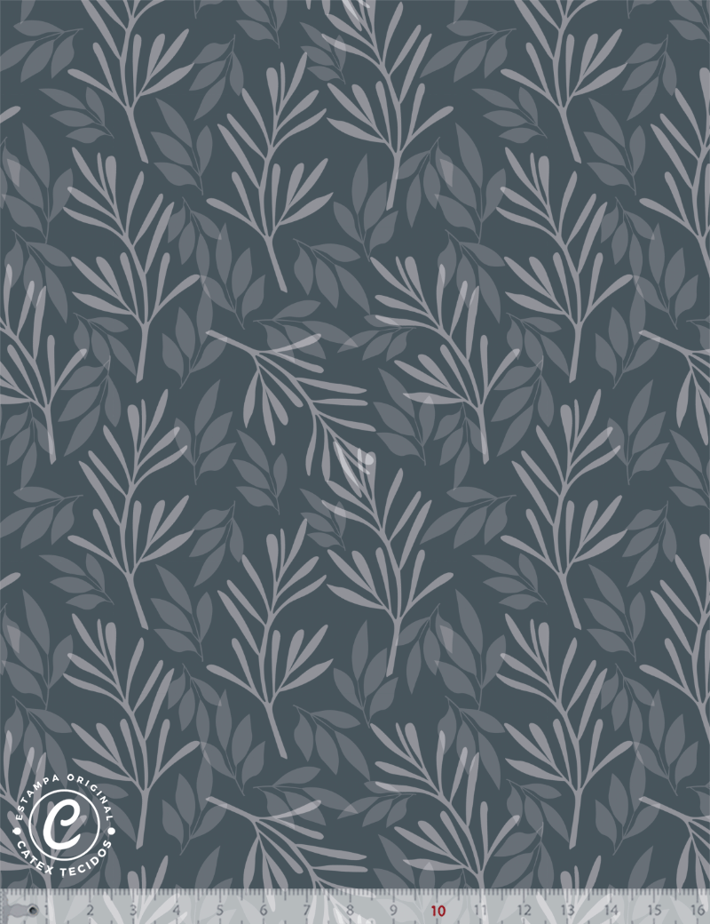 Tecido Tricoline Especial Coleção Inverno na Floresta - Galhos e Folhas - Fundo Escuro  - 100% Algodão - Largura 1,50