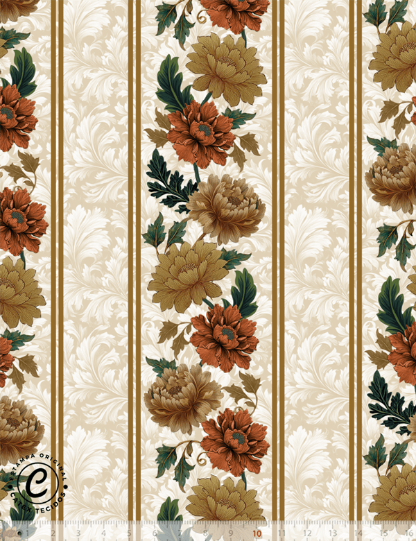 Tecido Tricoline Especial Coleção Páscoa  Jardim Imperial – Listras Florais Vintage - 100% Algodão - Largura 1,50m