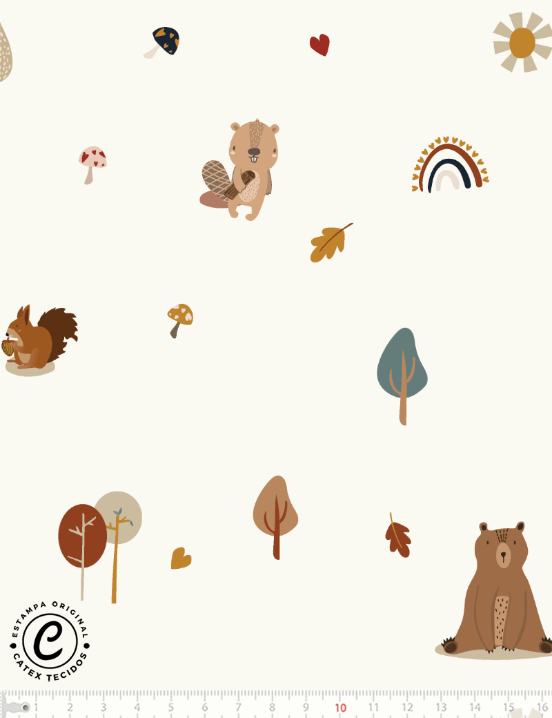 Tecido Tricoline Especial Coleção Ludi Ateliê - Amigos do Urso - 100% Algodão - Largura 1,50m