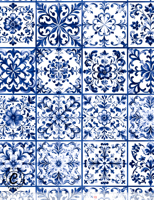 Tecido Tricoline Especial Coleção Mesa Azul - Azulejos Azuis - 100% Algodão - Largura 1,50m