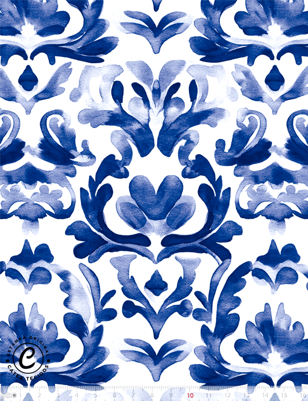Tecido Tricoline Especial Coleção Mesa Azul - Mediterrâneo - 100% Algodão - Largura 1,50m