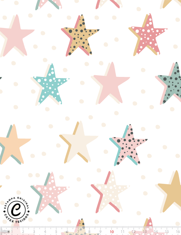 Tecido Tricoline Especial Coleção Meu Mundo de Cores - Estrelas - 100% Algodão - Largura 1,50m