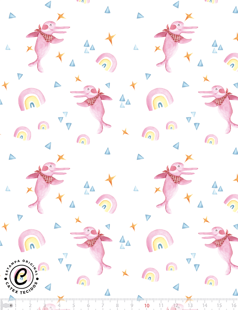 Tecido Tricoline Especial Coleção Nossa Fauna - Boto Cor de Rosa - 100% Algodão - Largura 1,50m
