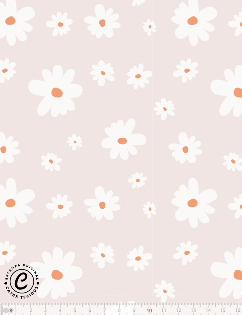 Tecido Tricoline Especial Coleção Outono na Floresta - Floral Fundo Rosa Suave - 100% Algodão - Largura 1,50m
