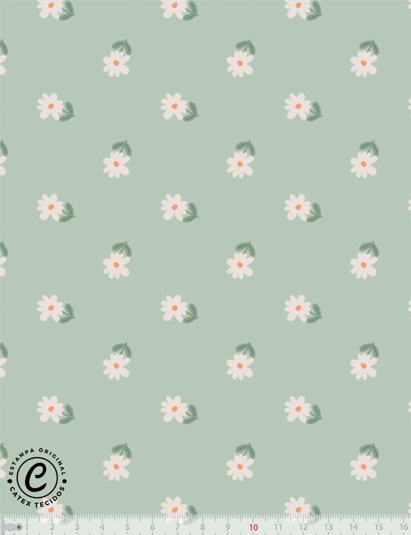 Tecido Tricoline Especial Coleção Outono na Floresta - Floral Fundo Verde - 100% Algodão - Largura 1,50m