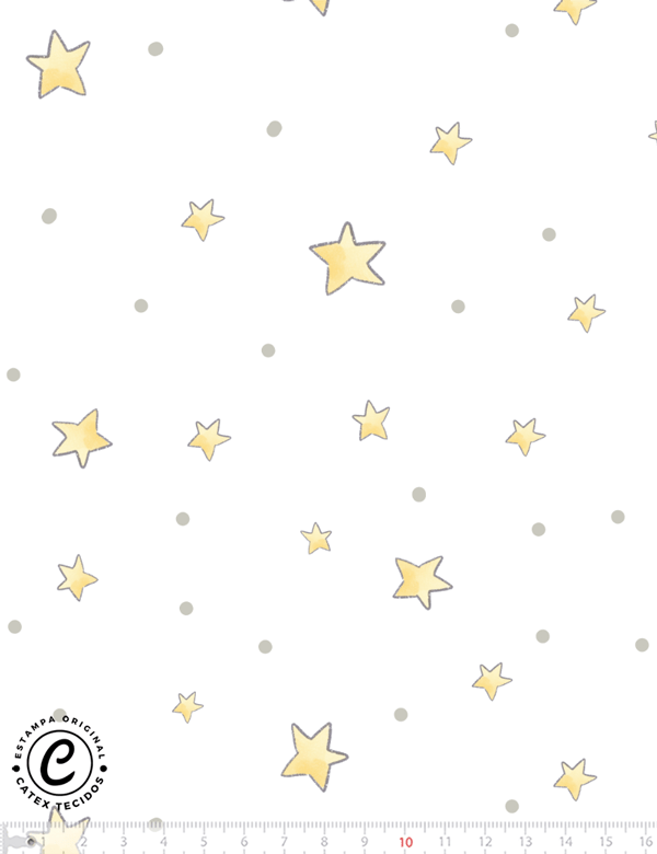 Tecido Tricoline Especial Coleção Pequenos Astronautas - Estrelinhas e Pintinhas - 100% Algodão - Largura 1,50m