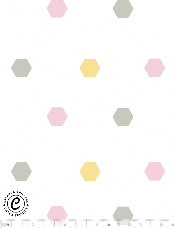 Tecido Tricoline Especial Coleção Pequenos Astronautas - Hexágonos Coloridos - 100% Algodão - Largura 1,50m