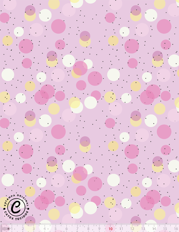 Tecido Tricoline Especial Coleção Sorria - Confetes - Fundo Rosa - 100% Algodão - Largura 1,50m