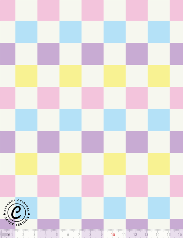 Tecido Tricoline Especial Coleção Sorria - Quadradinhos Coloridos - 100% Algodão - Largura 1,50m