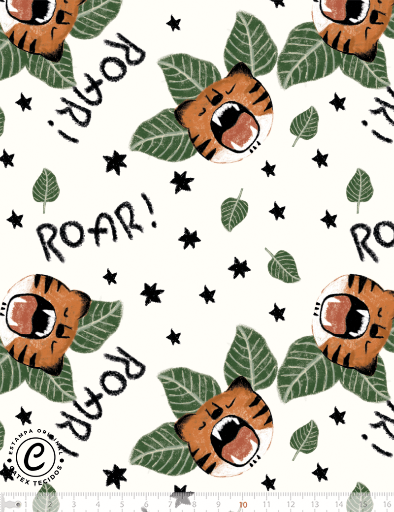 Tecido Tricoline Especial Coleção Tigrinho - Roar - 100% Algodão - Largura 1,50m