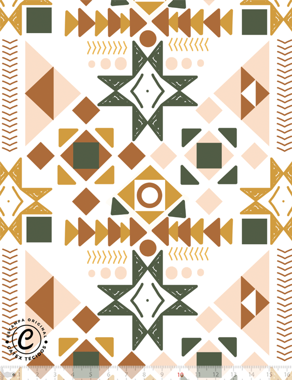 Tecido Tricoline Especial Coleção Velho Oeste - Desenhos e Triângulos - 100% Algodão - Largura 1,50m