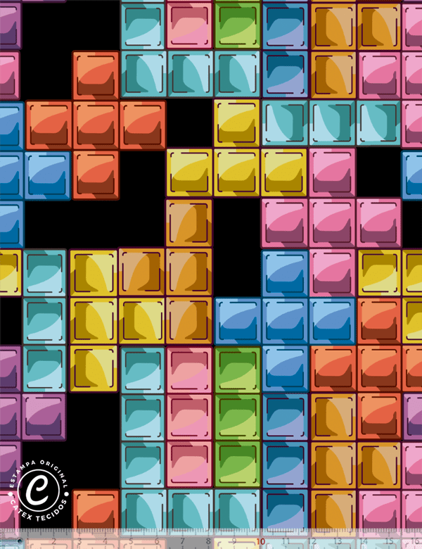 Tecido Tricoline Especial Coleção Vídeo Game - Bloquinhos Coloridos - 100% Algodão - Largura 1,50m