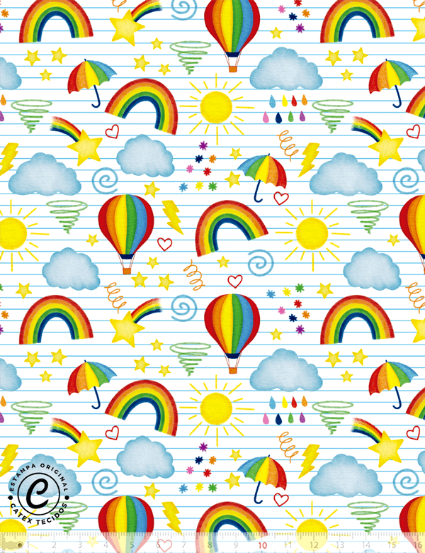 Tecido Tricoline Especial Desenho Infantil Colorido - 100% Algodão - Largura 1,50m