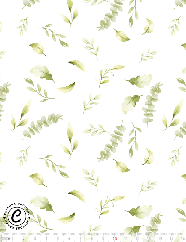 Tecido Tricoline Especial Eucalyptus Folhas Suaves Oliva  - 100% Algodão - Largura 1,50m