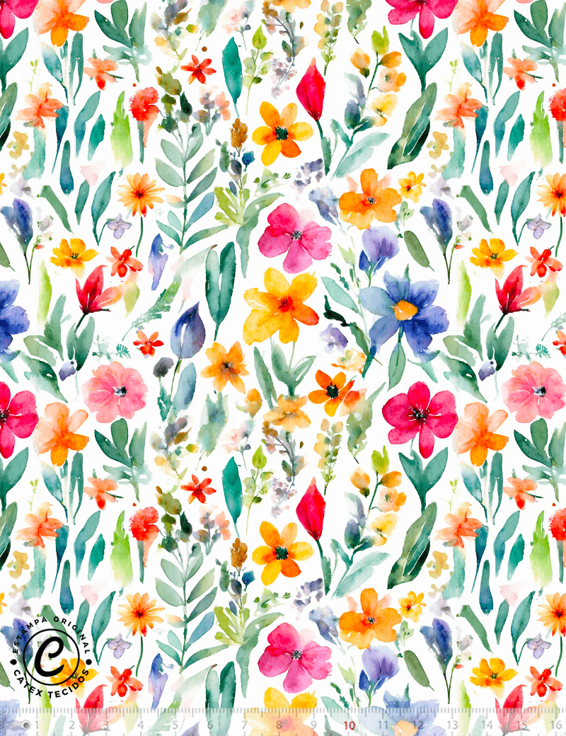 Tecido Tricoline Especial Floral Aquarela - Giardino - 100% Algodão - Largura 1,50m
