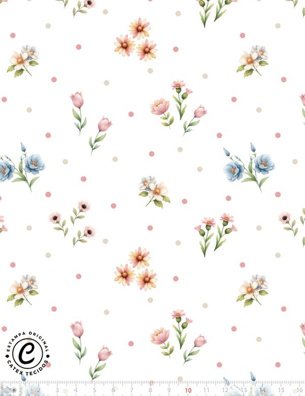 Tecido Tricoline Especial Floral Cisne - 100% Algodão - Largura 1,50m