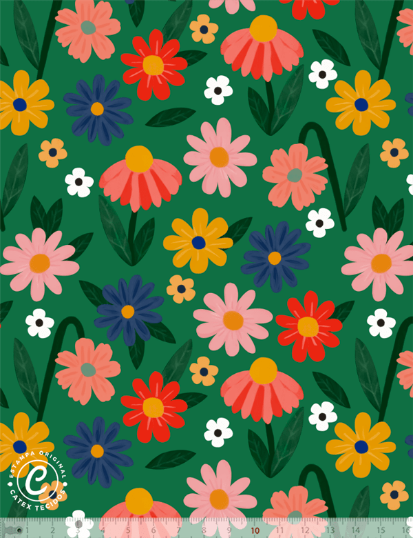 Tecido Tricoline Especial Linha Colorful Catex - Flores e Cores - 100% Algodão - Largura 1,50m