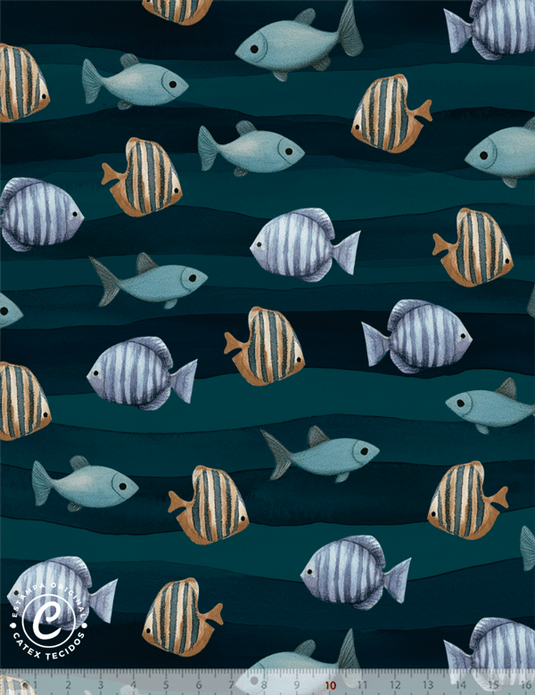 Tecido Tricoline Especial Undersea Peixinhos - 100% Algodão - Largura 1,50m