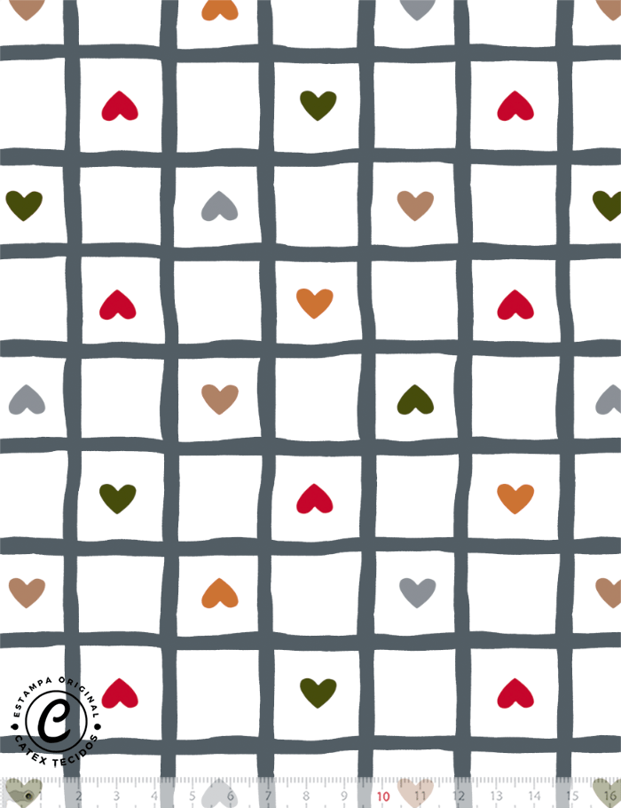 Tecido Tricoline Especial Valentine - Grid Love - 100% Algodão - Largura 1,50m