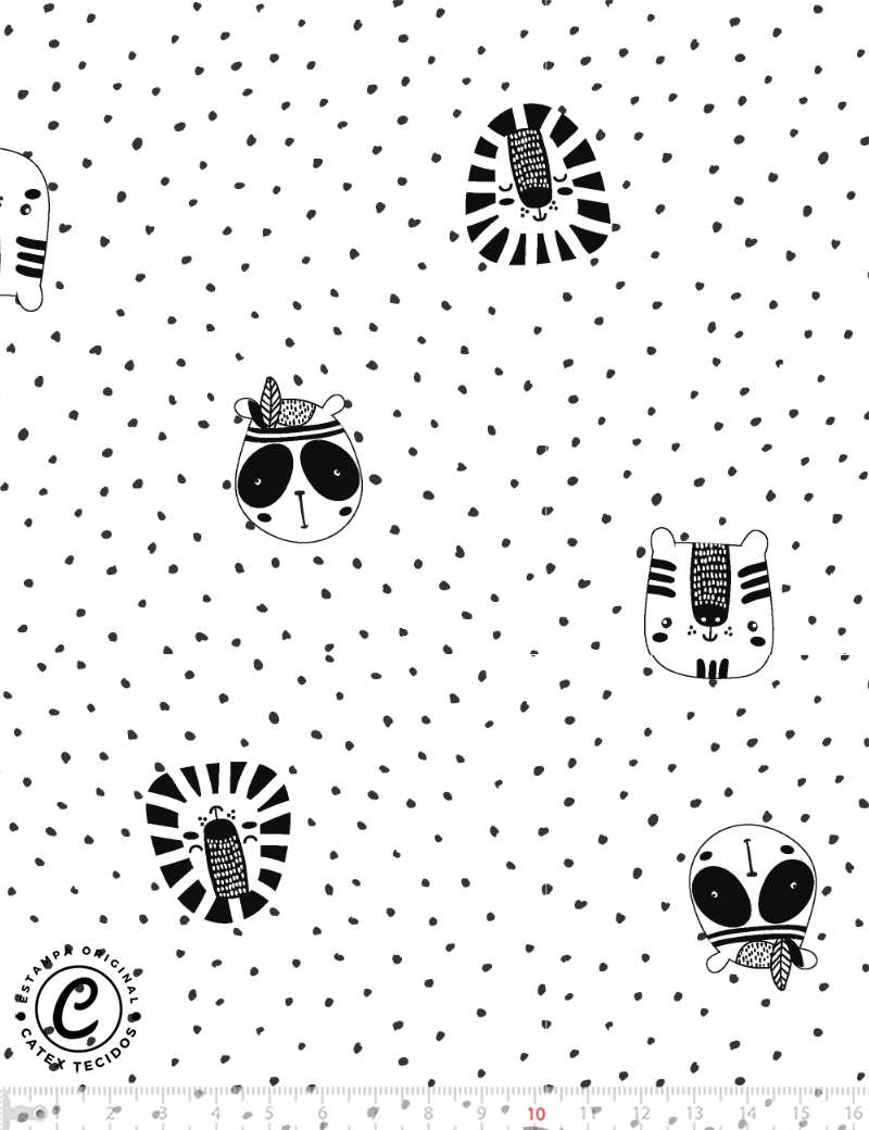 Tecido Tricoline Coleção Funny Black & White - Bichinhos Splash - 100% Algodão - Largura 1,50m
