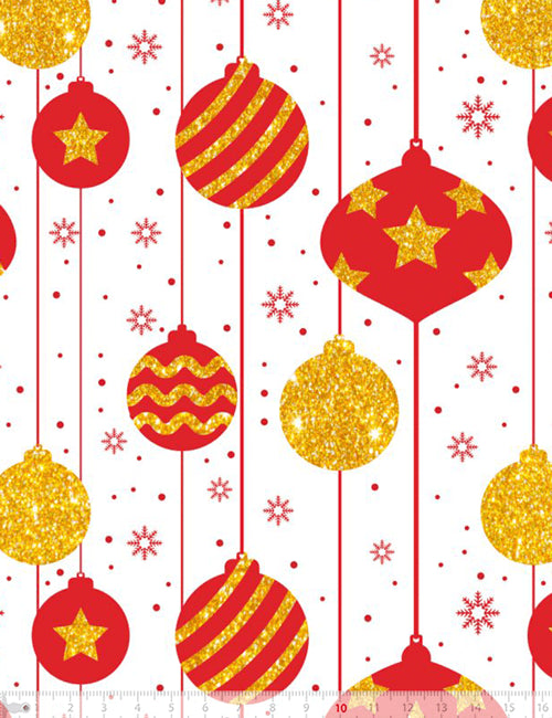 Tecido Tricoline Algodão Natal Enfeites Coloridos - 100% Algodão - Largura 1,50m
